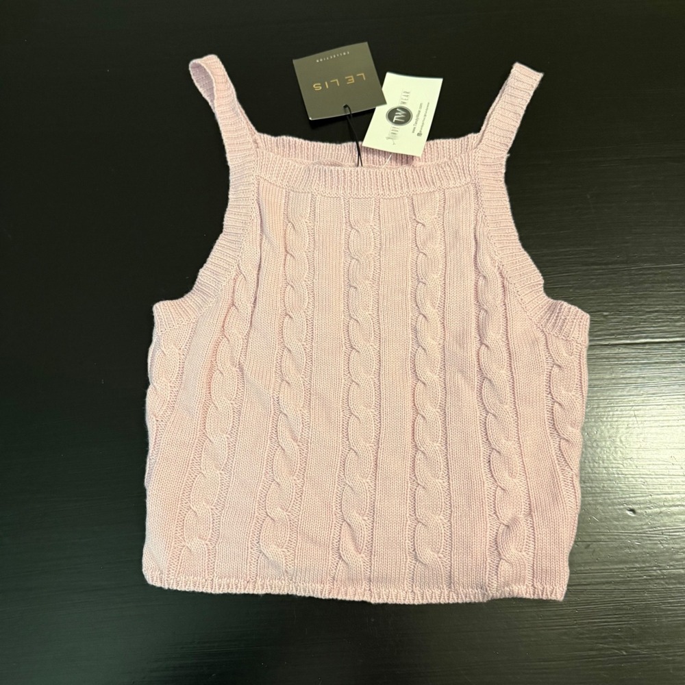 LE LIS Collection Womens Pink Cable Knit Sweater Tank Top Size L New